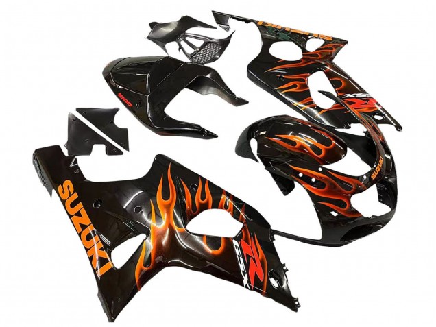 Descuento Carenados Moto Suzuki GSXR1000 2000-2002 - Negro Brillante Naranja Llama