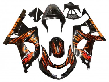 Descuento Carenados Moto Suzuki GSXR1000 2000-2002 - Negro Brillante Naranja Llama