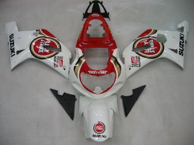 Descuento Carenados Moto Suzuki GSXR1000 2000-2002 - Blanco Rojo Lucky Strike