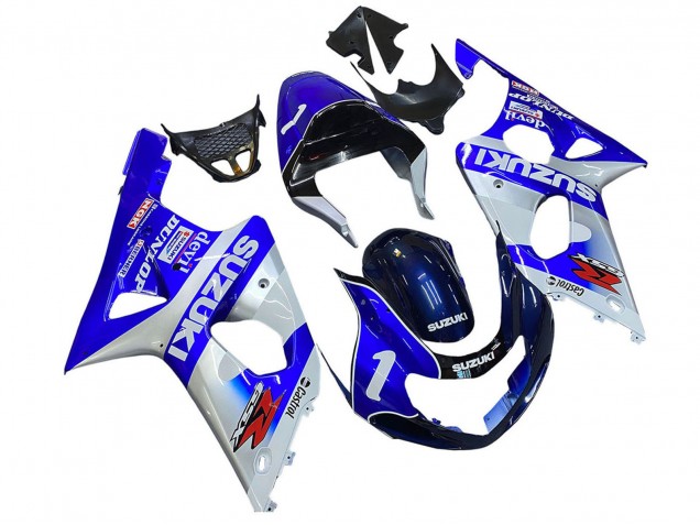 Descuento Carenados Moto Suzuki GSXR1000 2000-2002 - Azul Blanco Plata Castrol Dunlop