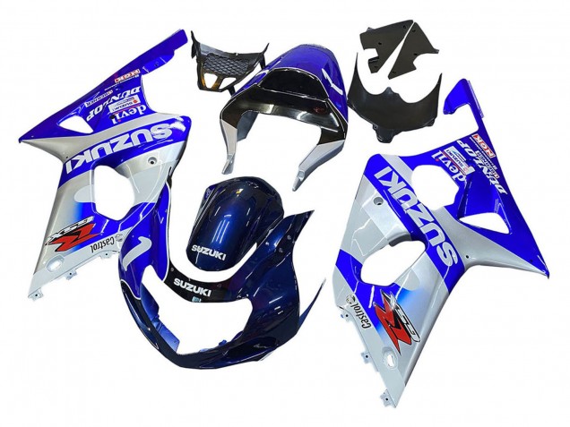 Descuento Carenados Moto Suzuki GSXR1000 2000-2002 - Azul Blanco Plata Castrol Dunlop