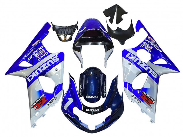 Descuento Carenados Moto Suzuki GSXR1000 2000-2002 - Azul Blanco Plata Castrol Dunlop