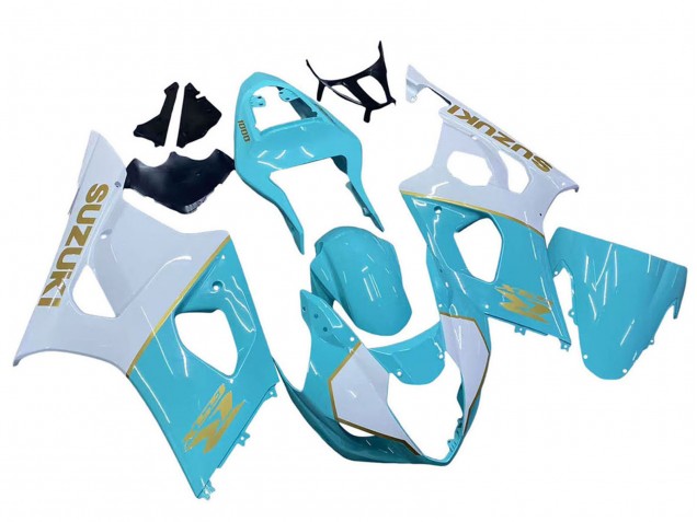 Descuento Carenados Moto Suzuki GSXR 1000 2003-2004 - Blanco Azul Claro Oro