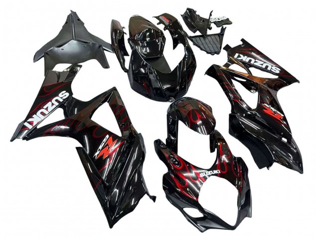 Descuento Carenados Moto Suzuki GSXR 1000 2007-2008 - Negro Rojo Llama