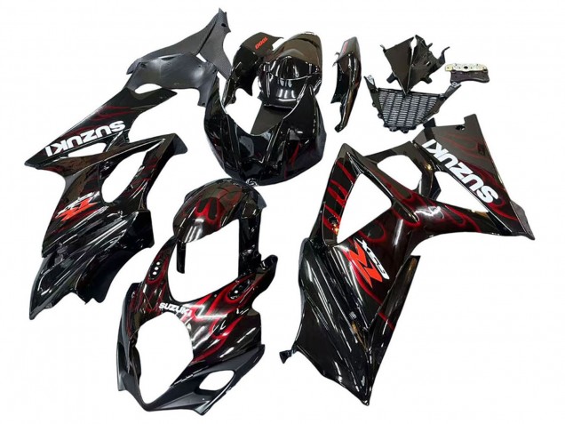 Descuento Carenados Moto Suzuki GSXR 1000 2007-2008 - Negro Rojo Llama