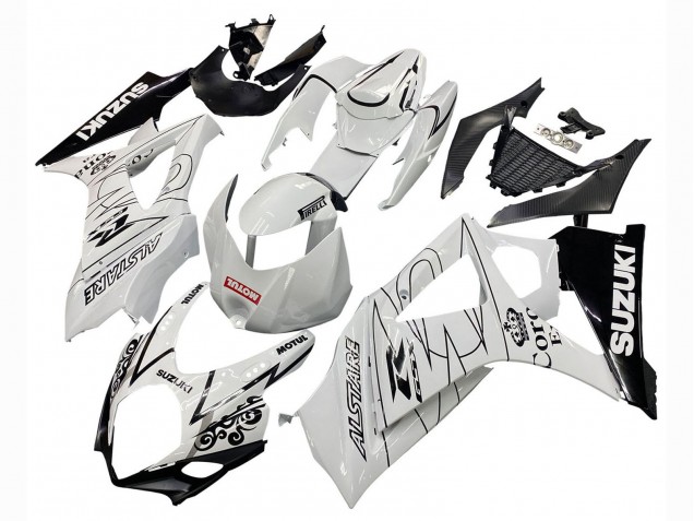 Descuento Carenados Moto Suzuki GSXR 1000 2007-2008 - Blanco Negro Alstare Corona Motul