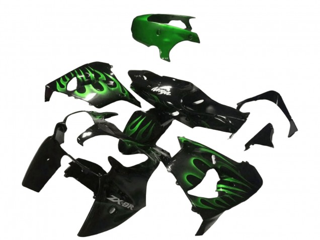 Descuento Carenados Moto Kawasaki ZX9R 2000-2001 - Negro Brillante Verde Llama