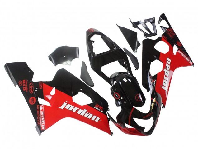 Descuento Carenados Moto Suzuki GSXR 600 / GSXR 750 2004-2005 - Negro Brillante Rojo Jordan Michelin