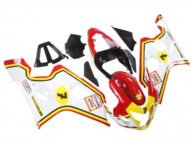 Descuento Carenados Moto Suzuki GSXR 600 / GSXR 750 2004-2005 - Blanco Rojo Amarillo Michelin Texaon Heron 7