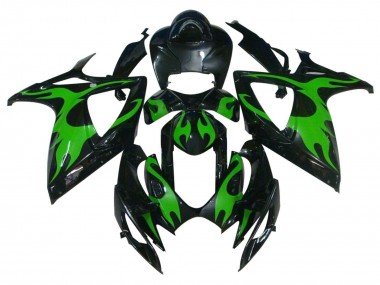 Descuento Carenados Moto Suzuki GSXR 600 / GSXR 750 2004-2005 - Negro Brillante Verde Llama