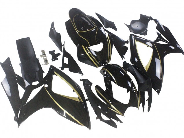 Descuento Carenados Moto Suzuki GSXR 600 / GSXR 750 2006-2007 - Negro Brillante Oro Raya