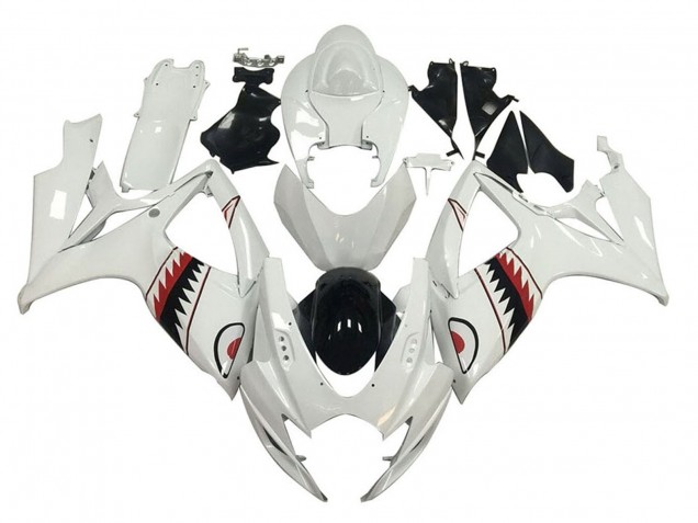 Descuento Carenados Moto Suzuki GSXR 600 / GSXR 750 2006-2007 - Blanco Rojo Negro Tiburón
