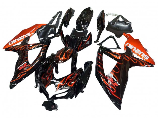 Descuento Carenados Moto Suzuki GSXR 600 / GSXR 750 2008-2010 - Negro Brillante Naranja Llama
