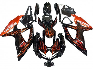Descuento Carenados Moto Suzuki GSXR 600 / GSXR 750 2008-2010 - Negro Brillante Naranja Llama