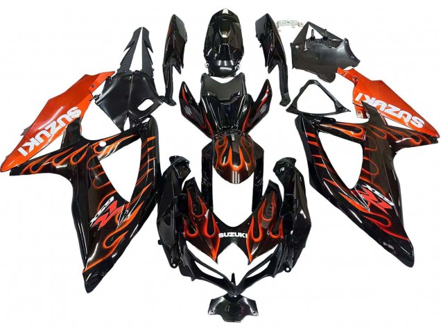 Descuento Carenados Moto Suzuki GSXR 600 / GSXR 750 2008-2010 - Negro Brillante Naranja Llama