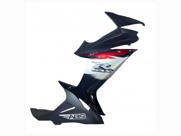 Descuento Carenados Moto Suzuki GSXR 600 / GSXR 750 2011-2024 - Negro Brillante Falsificado FibraCarbono Plata Rojo