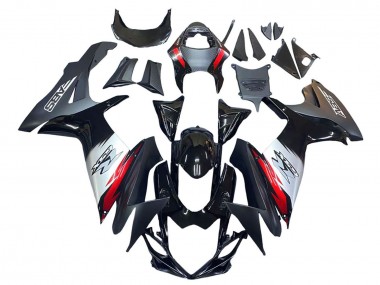 Descuento Carenados Moto Suzuki GSXR 600 / GSXR 750 2011-2024 - Negro Brillante Falsificado FibraCarbono Plata Rojo