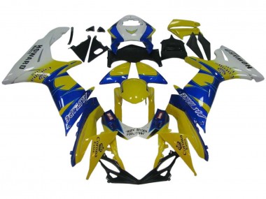 Descuento Carenados Moto Suzuki GSXR 600 / GSXR 750 2011-2024 - Blanco Amarillo Azul Alstare Corona Extra