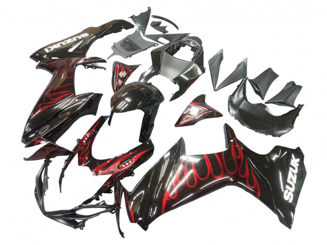 Descuento Carenados Moto Suzuki GSXR 600 / GSXR 750 2011-2024 - Negro Brillante Rojo Llama