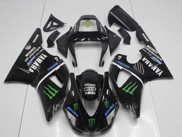 Descuento Carenados Moto Yamaha YZF R1 1998-1999 - Negro Brillante Azul Verde Motul Monstruo Drink