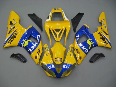Descuento Carenados Moto Yamaha YZF 1000 R1 2000-2001 - Blanco Amarillo Azul Motul Camello