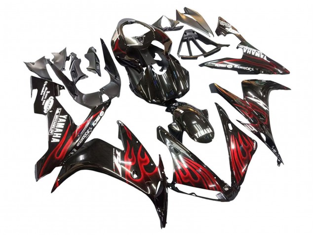 Descuento Carenados Moto Yamaha YZF 1000 R1 2004-2006 - Negro Brillante Rojo Llama
