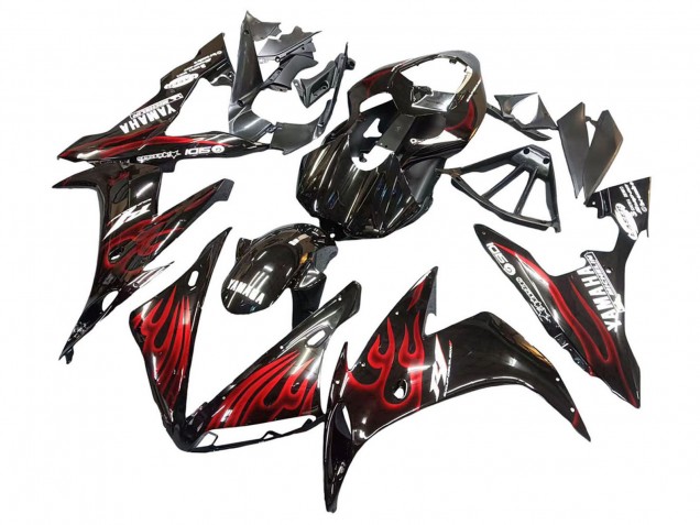 Descuento Carenados Moto Yamaha YZF 1000 R1 2004-2006 - Negro Brillante Rojo Llama