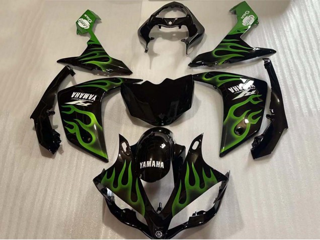 Descuento Carenados Moto Yamaha YZF 1000 R1 2004-2006 - Negro Brillante Verde Llama Blanco Calcomanía