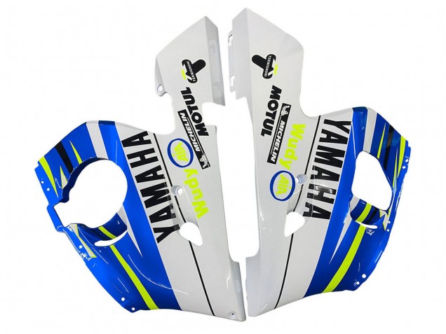 Descuento Carenados Moto Yamaha YZF 600 R6 1998-2002 - Blanco Azul Neon Amarillo Fiat Motul Michelin