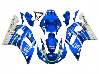 Descuento Carenados Moto Yamaha YZF 600 R6 1998-2002 - Blanco Azul Neon Amarillo Fiat Motul Michelin