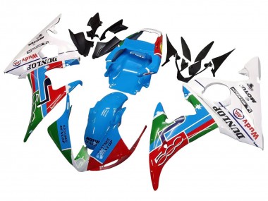 Descuento Carenados Moto Yamaha YZF R6 2003-2004 - Blanco Azul Verde Rojo Kastinee Dunlop Motul