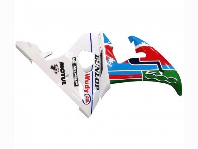 Descuento Carenados Moto Yamaha YZF R6 2003-2004 - Blanco Azul Verde Rojo Kastinee Dunlop Motul