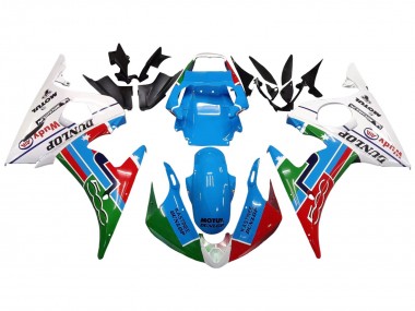 Descuento Carenados Moto Yamaha YZF R6 2003-2004 - Blanco Azul Verde Rojo Kastinee Dunlop Motul
