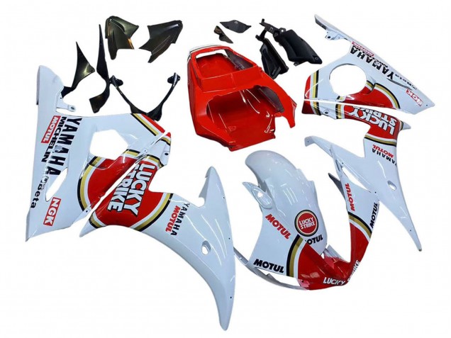 Descuento Carenados Moto Yamaha YZF R6 2003-2004 - Blanco Rojo Lucky Strike Motul