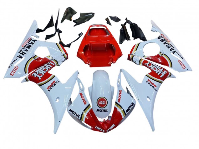 Descuento Carenados Moto Yamaha YZF R6 2003-2004 - Blanco Rojo Lucky Strike Motul