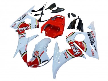 Descuento Carenados Moto Yamaha YZF R6S 2006-2009 - Blanco Rojo Lucky Strike Motul