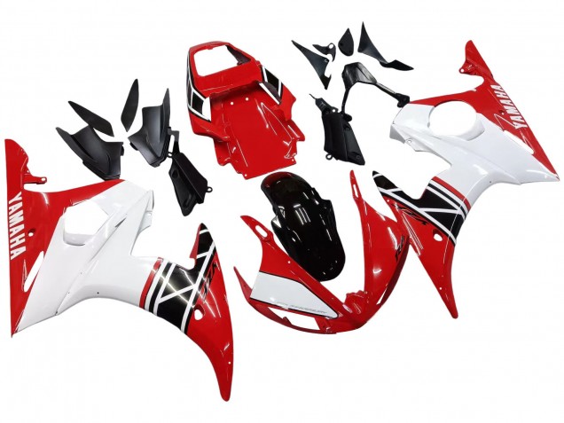 Descuento Carenado Moto Yamaha YZF R6 2003-2004 - Blanco Rojo Negro Brillante