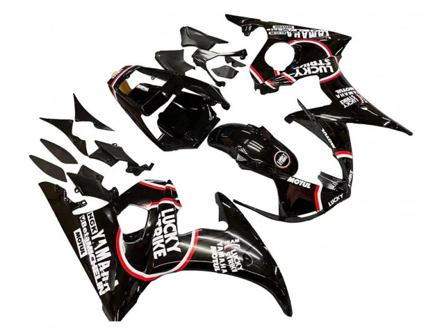 Descuento Carenados Moto Yamaha YZF R6 2003-2004 - Negro Brillante Rojo Blanco Lucky Strike Motul