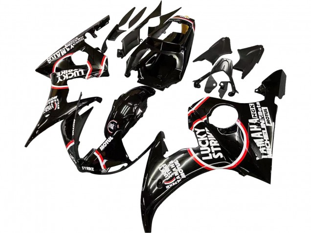 Descuento Carenados Moto Yamaha YZF R6S 2006-2009 - Negro Brillante Rojo Blanco Lucky Strike Motul