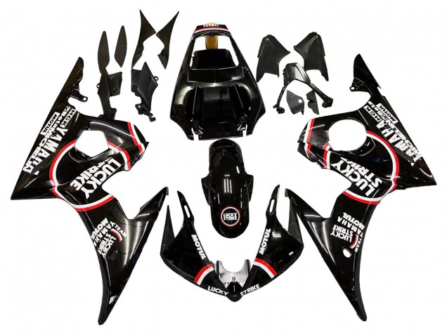 Descuento Carenados Moto Yamaha YZF R6S 2006-2009 - Negro Brillante Rojo Blanco Lucky Strike Motul
