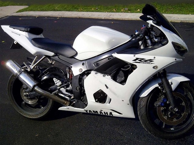 Descuento Carenados Moto Yamaha YZF R6S 2006-2009 - Blanco Negro Calcomanías