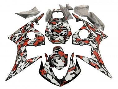 Descuento Carenados Moto Yamaha YZF R6 2003-2004 - Negro Rojo Gris Camouflage