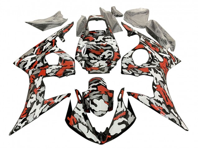 Descuento Carenados Moto Yamaha YZF R6 2003-2004 - Negro Rojo Gris Camouflage
