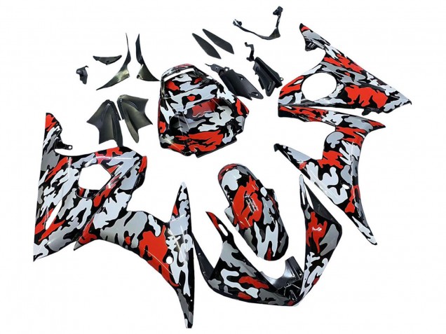 Descuento Carenados Moto Yamaha YZF R6S 2006-2009 - Negro Rojo Gris Camouflage