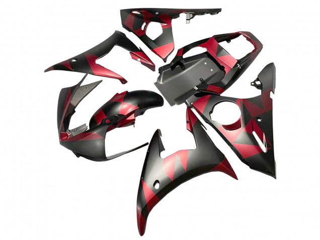 Descuento Carenados Moto Yamaha YZF 600 R6 2005 - Negro Mate Rojo Geométrico