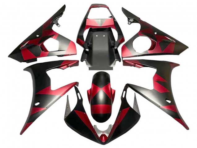 Descuento Carenados Moto Yamaha YZF 600 R6 2005 - Negro Mate Rojo Geométrico