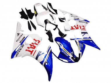 Descuento Carenados Moto Yamaha YZF 600 R6 2005 - Blanco Azul Dunlop Fiat Motul