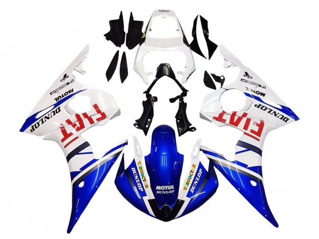 Descuento Carenados Moto Yamaha YZF 600 R6 2005 - Blanco Azul Dunlop Fiat Motul