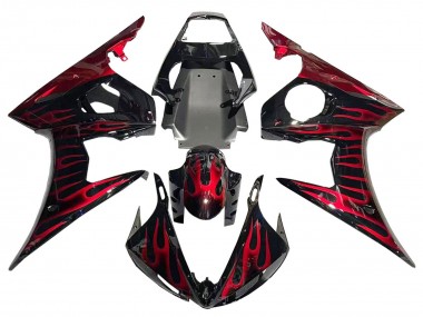 Descuento Carenados Moto Yamaha YZF 600 R6 2005 - Negro Rojo Llama