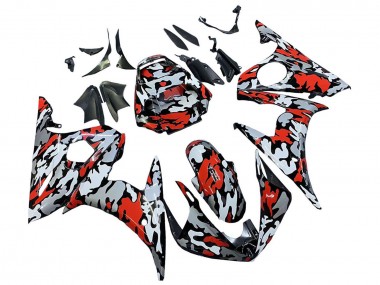 Descuento Carenados Moto Yamaha YZF 600 R6 2005 - Negro Rojo Gris Camouflage